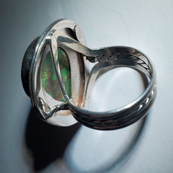 STERLING SILVER GREEN COPPER TURQUOISE RING - Picture 8 of 10